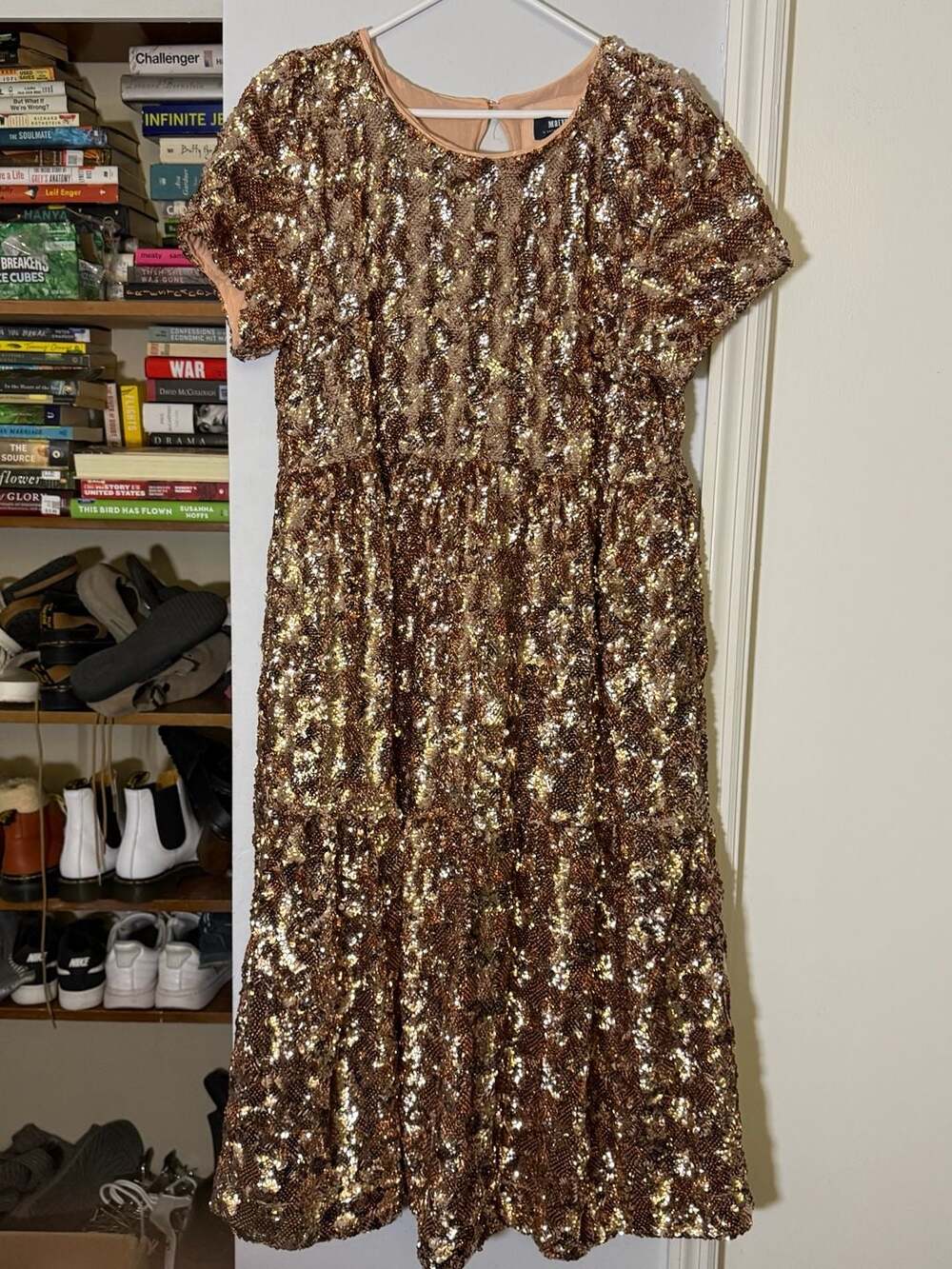 Maeve By Anthropologie Rose Gold Sequined Midi Dress X-Large